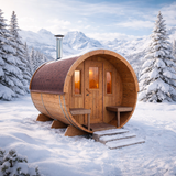 Barrel sauna with changing room and front terrace